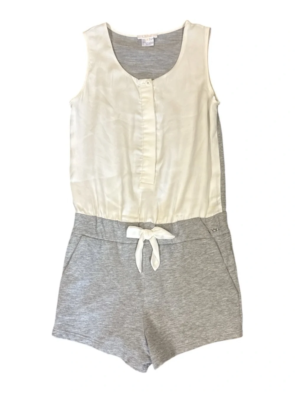 Chloe Girl’s White & Light Gray 100% Cotton Romper sz. 8